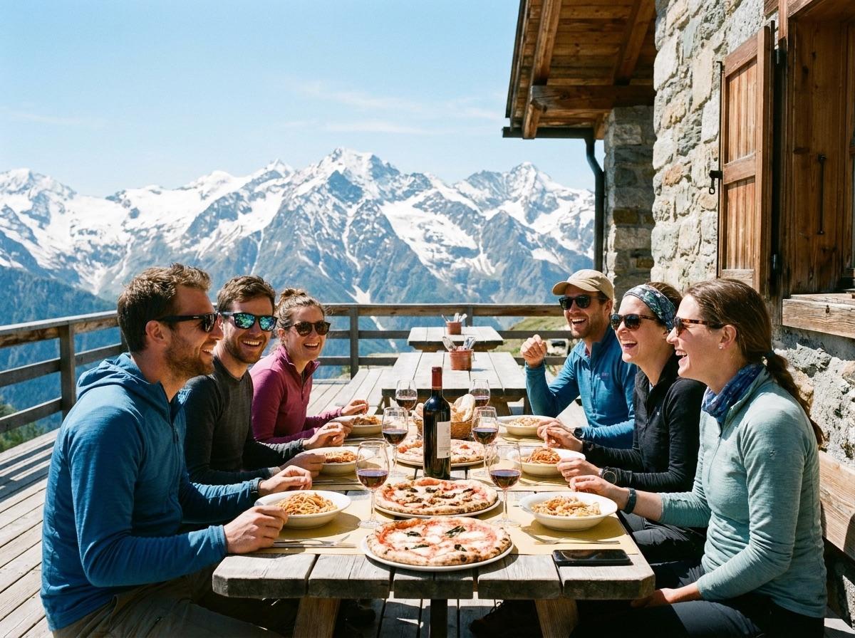 Italiaanse lunch op een zonnig bergterras